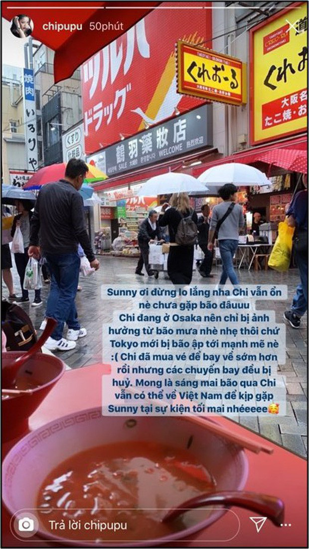 Chi Pu đăng story trấn an fan về tình hình khi ở Osaka, Nhật Bản ngày cuối cùng.