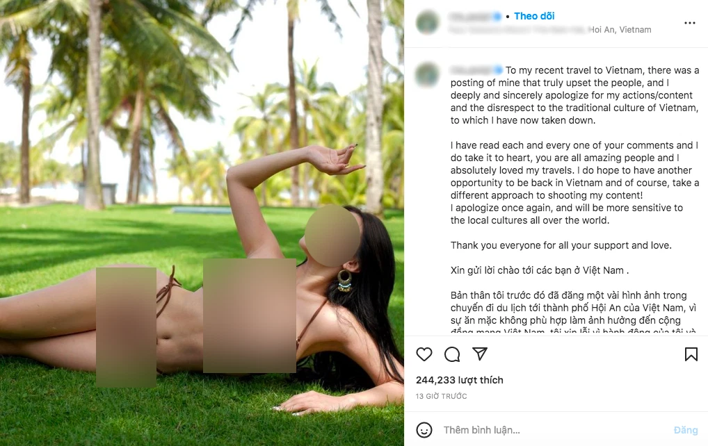 Nữ du khách xin lỗi trên facebook lại sang instagram đăng ảnh sexy khác tại Hội An, CĐM "Ủa gì dạ"?